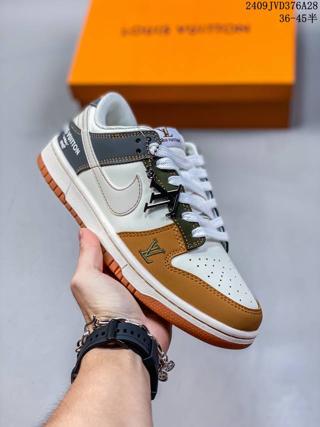 海外爆款限量发售！公司级 Nike Sb Dunk Low“Lv联名棕灰拼接-” 周年高端定制 低帮休闲板鞋 定制鞋盒 大厂纯原品质出货 超高清洁度 皮料切割干