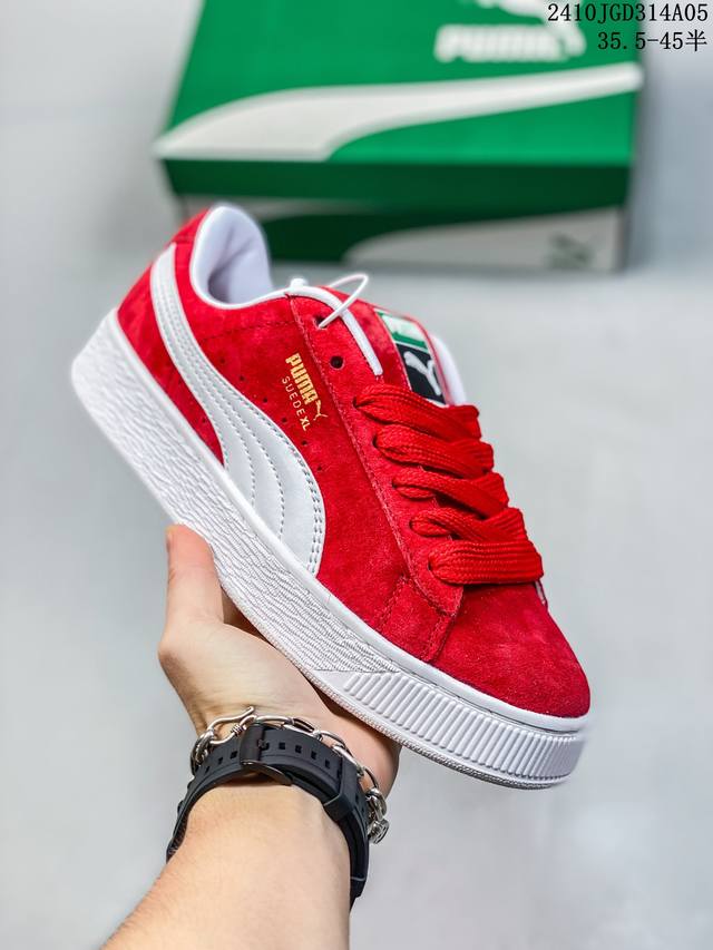 35.5-45半 真标带半码 Puma Suede Platform Cutout Wns 彪马 低帮 黑色 标贴运动鞋鞋款复刻，重温足球文化风潮；近日puma