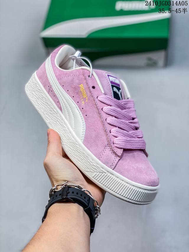 35.5-45半 真标带半码 Puma Suede Platform Cutout Wns 彪马 低帮 黑色 标贴运动鞋鞋款复刻，重温足球文化风潮；近日puma