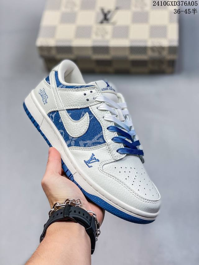 海外爆款限量发售！公司级 Nike Sb Dunk Low“ Lv联名 米蓝印花” 周年高端定制 低帮休闲板鞋 定制鞋盒 大厂纯原品质出货 超高清洁度 皮料切割