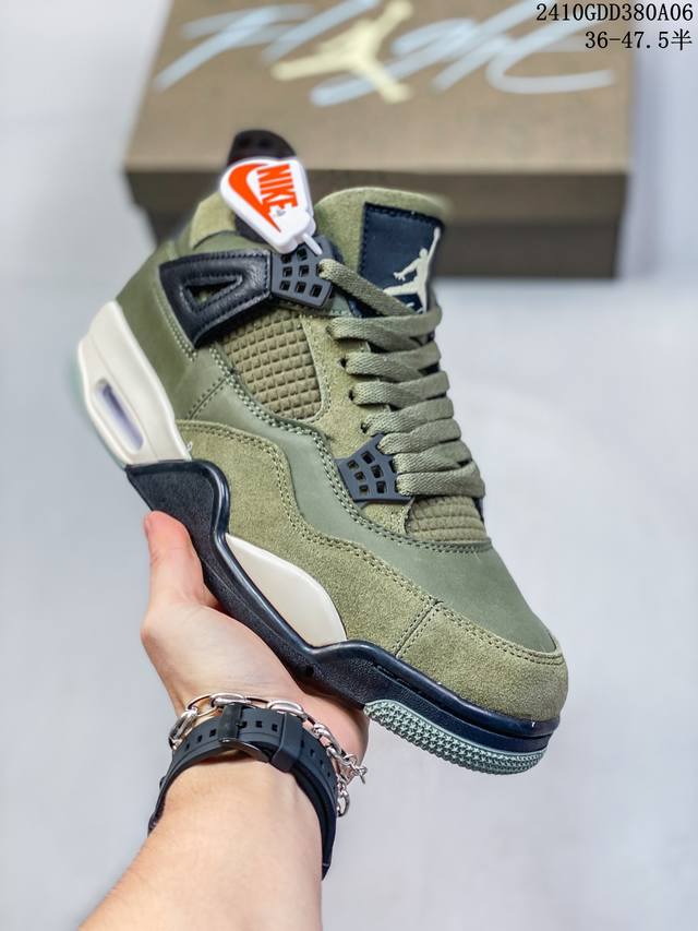 乔丹air Jordan 4 Se Craft Medium Olive Aj4 乔4橄榄绿 鞋身以麂皮、翻毛皮材质拼接打造，营造出丰富的层次感。配色方面采用深