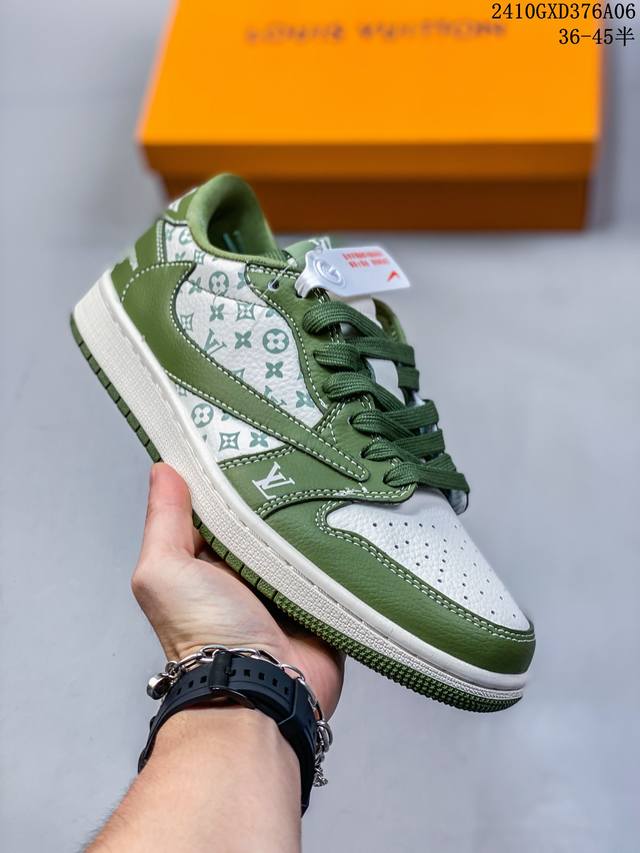 海外爆款限量发售！公司级 Nike Jordan Air Jordan 1“Lv联名 印花米白” 高端定制 低帮 复古 减震 防滑 耐磨 篮球鞋 定制鞋盒 大厂