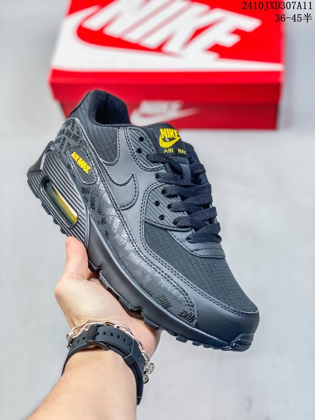 耐克 Nike Air Max 90 Essential 运动鞋气垫缓震跑步鞋 秉承该系列非凡缓震性能，缔造出众舒适穿着感与高级牛剖层革、人造革与织物组合鞋面，