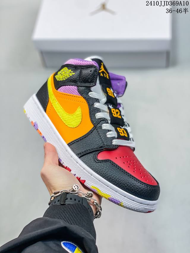 Air Jordan 1 Mid Aj1鸳鸯多彩头层拼接中帮复古篮球鞋真标带半码 尺码:36 36.5 37.5 38 38.5 39 40 40.5 41 4