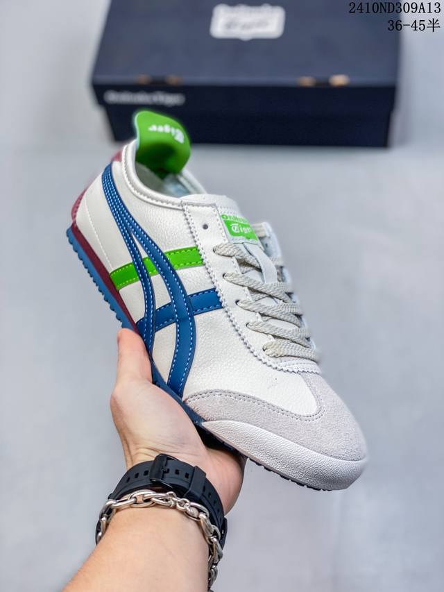 Onitsuka Tiger Mexico 66 阿斯克斯 亚瑟士 鬼冢虎 低帮 白蓝红 减震支撑低邦运动休闲鞋男女同款 这款鞋由皮革制成，具有鞋跟交叉加固设计