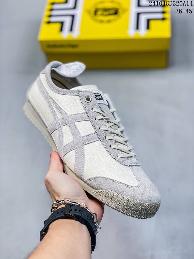 Onitsuka Tiger Mexico 66 阿斯克斯 亚瑟士 鬼冢虎 低帮 白蓝红 减震支撑低邦运动休闲鞋男女同款 这款鞋由皮革制成，具有鞋跟交叉加固设计