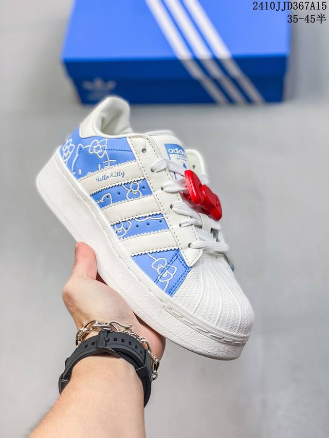 凯蒂猫hello Kitty X Adidas Originals Superstar Xlgblue Burst贝壳头系列低帮厚底松糕经典百搭休闲运动板鞋“白