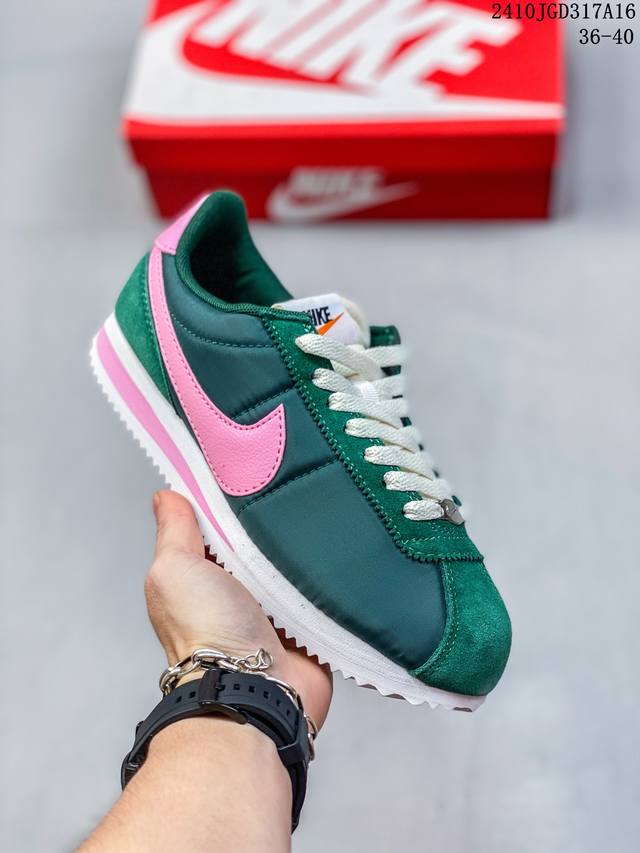 Nike Cortez Miami Dolphins 圆头系带舒适 皮革防滑低帮休闲跑步鞋男款白蓝橙 尺码：36-40 编码：10Jgd317A16