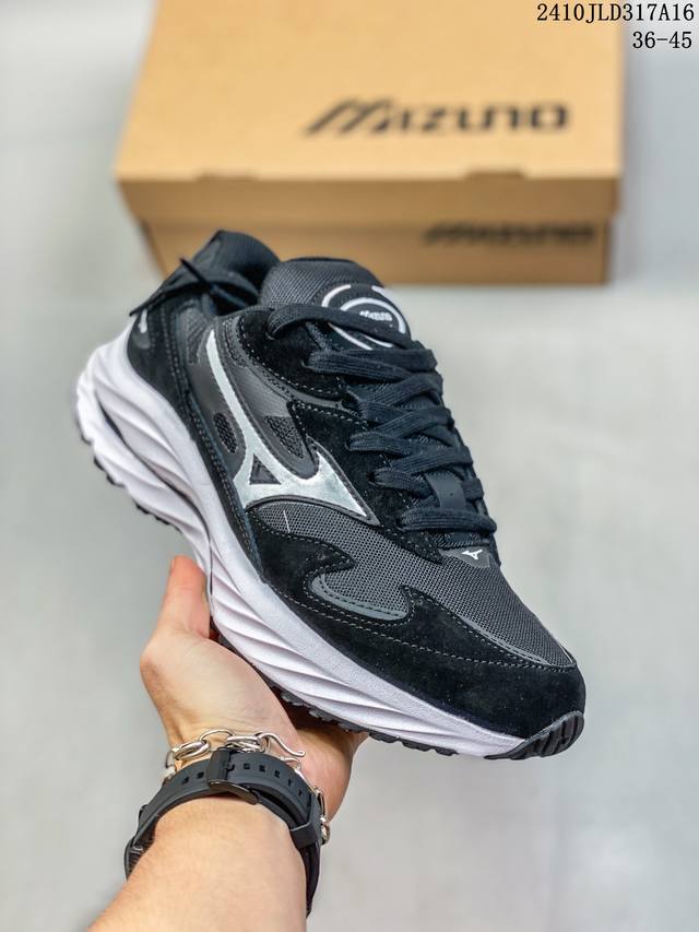 Mizuno Wave Riderβ网布合成革皮革运动舒适减震防滑耐磨透气低帮生活休闲鞋男女同款云白色尺码：36-45 编码：10Jld317A16