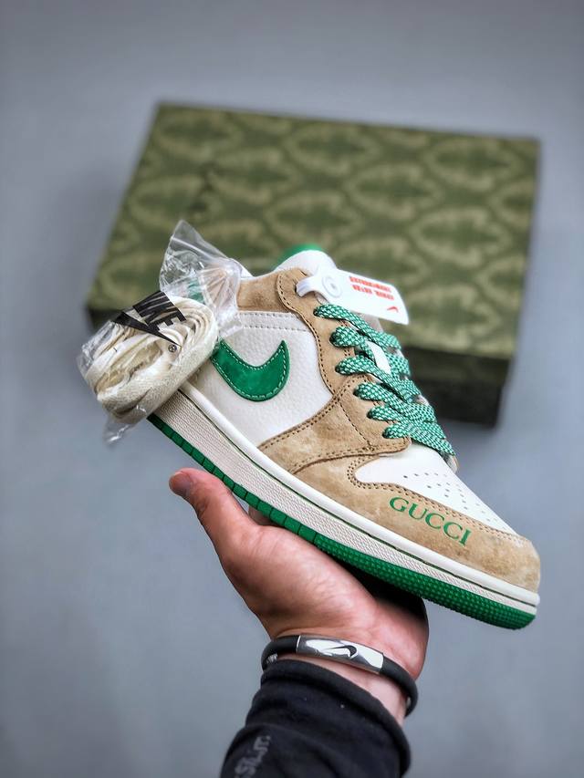 Air Jordan 1 Retro Low X Gucci 白棕绿官方同步新色 原装级产物拒绝公底 立体鞋型 细节完美 高清洁度 购置公司同步原材料 原汁原味