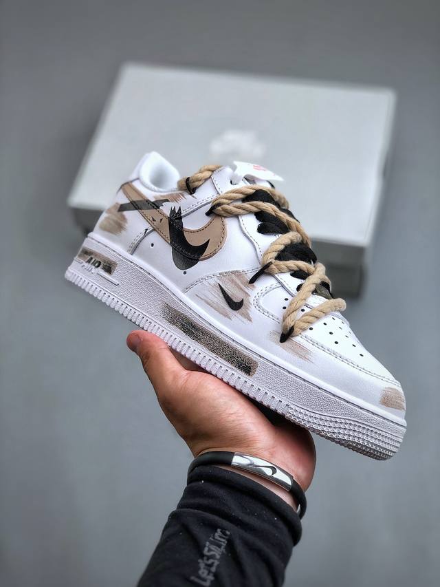 Nike Air Force 1 Low 断裂时空 三钩阴影 绑带黑棕色 经典休闲运动板鞋 #原楦头原纸板 打造纯正空军版型#专注外贸渠道 全掌内置蜂窝气垫 #