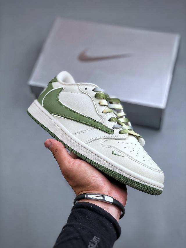 Travis Scott X Fragment Design X Air Jordan 1 Low Og Sp Aj1 乔1 Ts联名-米白青草绿 低帮文化休闲