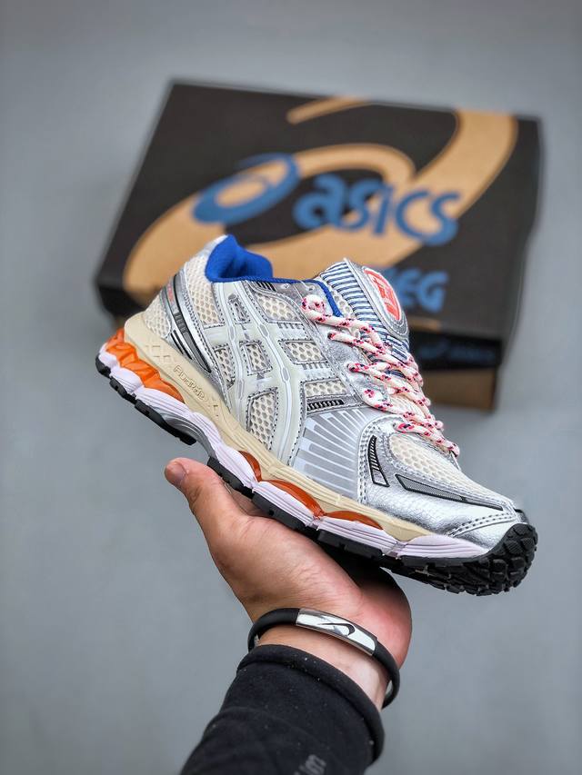 Kith X Asics Gel Kayano 12.1 Cream Knicks 卡亚诺12.1代系列低帮轻量缓震休闲运动跑步鞋“联名奶白金属银蓝橙”1203