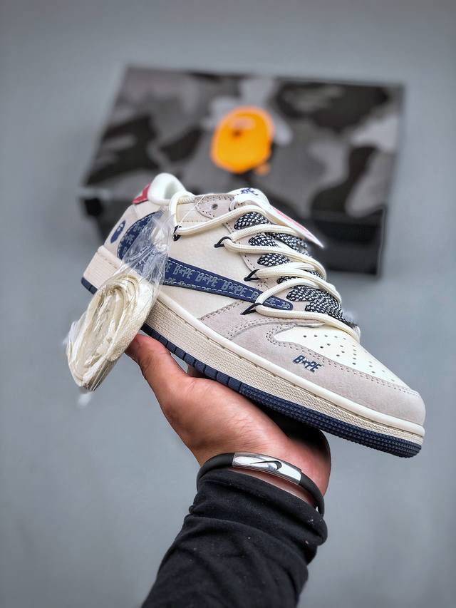 Travis Scott X Fragment Design X Air Jordan 1 Low Og Sp Aj1 乔1 Bape联名-蓝勾抽绳 低帮文化休