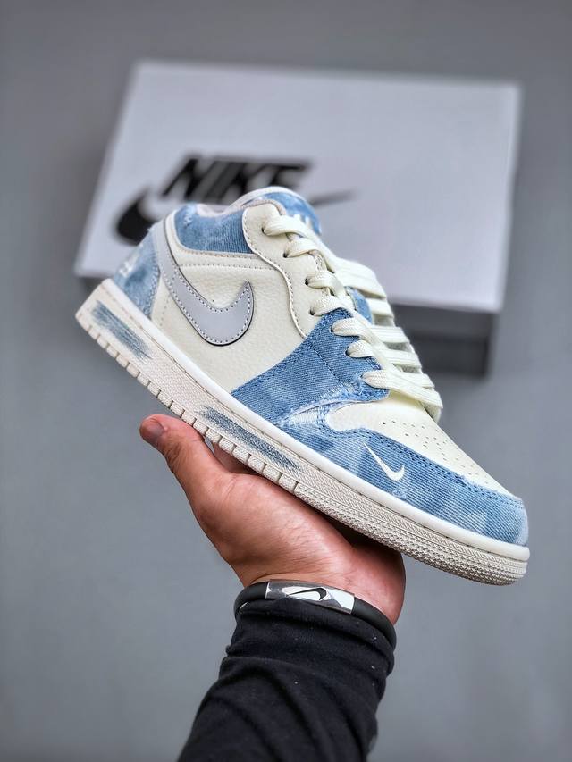 Air Jordan 1 Low Aj1 乔1 Mlb联名-复古蓝牛仔 高端定制 低帮复古篮球鞋 Dc2024-027 #定制鞋盒 大厂纯原品质出货 超高清洁度