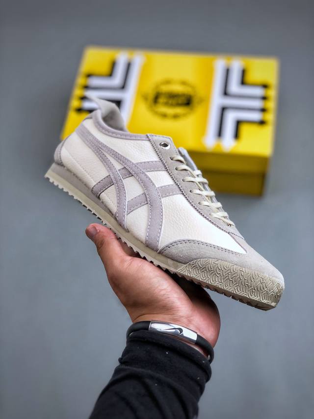 鬼塚虎 Onitsuka Tiger Mexico 66 Slip-On 墨西哥系列复古经典百搭一脚蹬松紧带休闲运动鞋“皮革米白灰” 3C015-101 尺码：