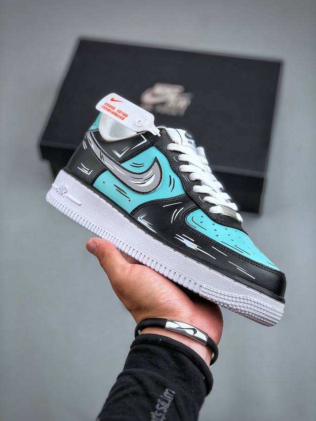 Nike Air Force 1 空军一号低帮 涂鸦黑篮 官方同步 原装级别 原楦头原纸板 打造纯正空军版型#专注外贸渠道 全掌内置蜂窝气垫 #原盒配件 原厂中