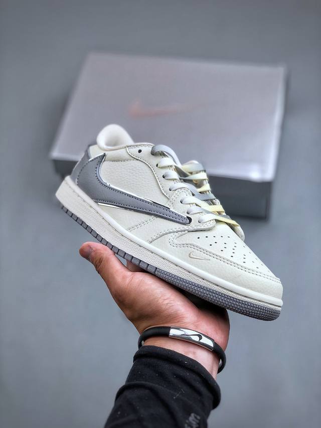 Travis Scott X Fragment Design X Air Jordan 1 Low Og Sp Aj1 乔1 Ts联名-米白简约灰 低帮文化休闲