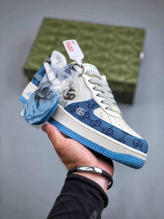 Nike Air Force 1'07 Low 古驰联名-蓝花纹 空军一号 低帮休闲板鞋 Bb9577-101 #原楦头原纸板 原装鞋盒 定制五金配件 内置全掌