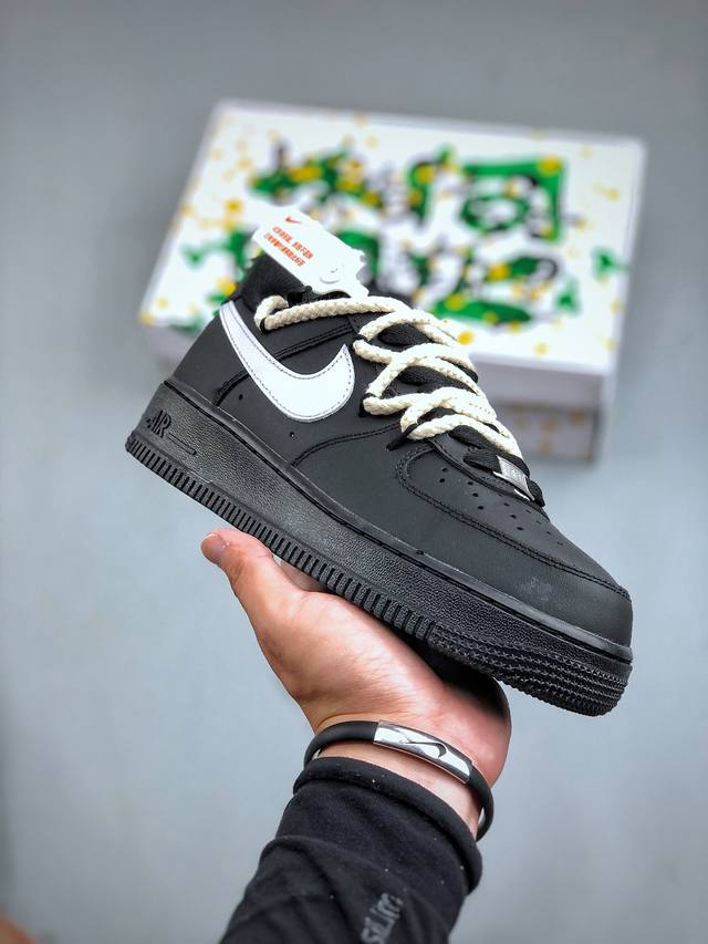 Nike Air Force 1 Low 07 经典黑武士 麻绳绑带原楦头原纸板 打造纯正低帮空军版型专注外贸渠道 全掌内置蜂窝气垫 原盒配件 原厂中底钢印、拉