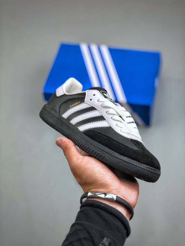 Adidas Originals Samba Og Black 75 Anniversary 桑巴舞系列绅士德训足球风百搭低帮休闲运动板鞋“熊猫黑白金75周年”