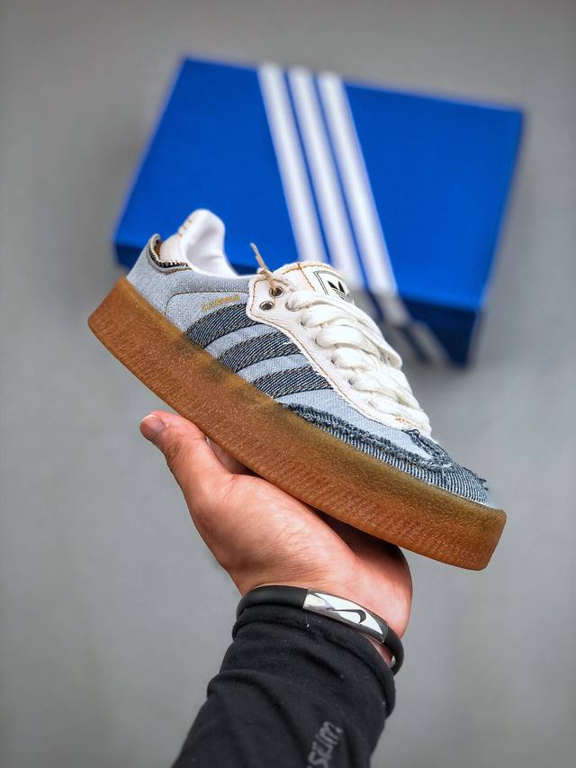 Adidas Originals Sambae Stacked Denim 桑巴舞加大厚底版系列德训风百搭松糕休闲运动板鞋“拉链牛仔浅蓝深蓝生胶底 Ii0001