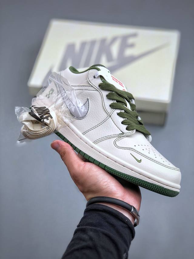 Air Jordan 1 Low Aj1 乔1 Off-White联名-米绿线条 高端定制 低帮复古篮球鞋 Cf 8-021 #定制鞋盒 大厂纯原品质出货 超高