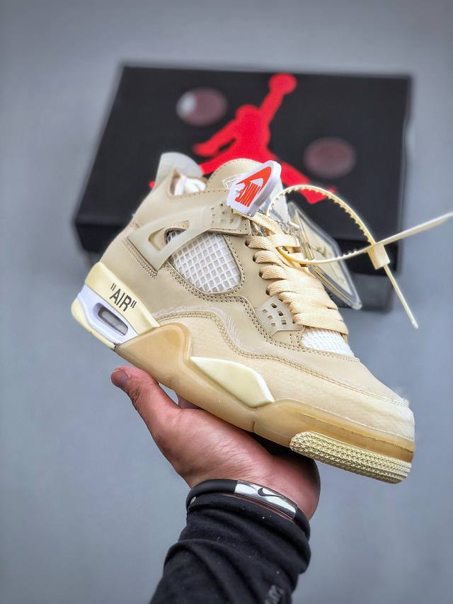 Off-White X Air Jordan 4 Retro Cream Sail 浅沙棕 复古休闲运动文化篮球鞋 货号：Cv9388-100 尺码：36-47