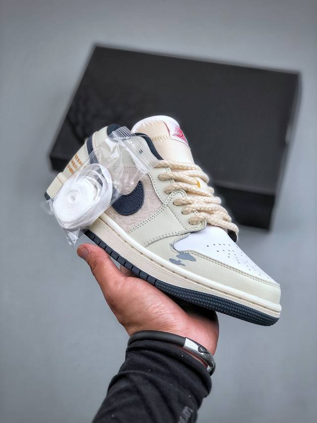 Air Jordan 1 Low 米白黑 Aj1乔1低帮休闲板鞋 同步官方配色 市场唯一独家头层皮打造 原鞋原档案开发 原厂皮料 原档冲孔鞋头 正确满胶鞋垫 四