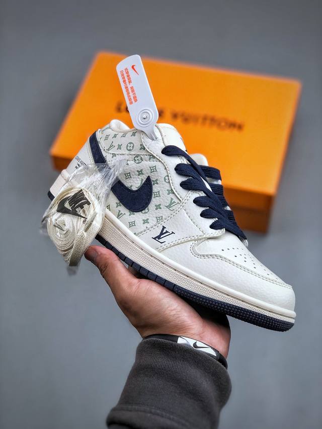 Air Jordan 1 Retro Low X Louis Vuitton 白灰 周年高端定制 低帮休闲板鞋 定制鞋盒 大厂纯原品质出货 超高清洁度 皮料切割