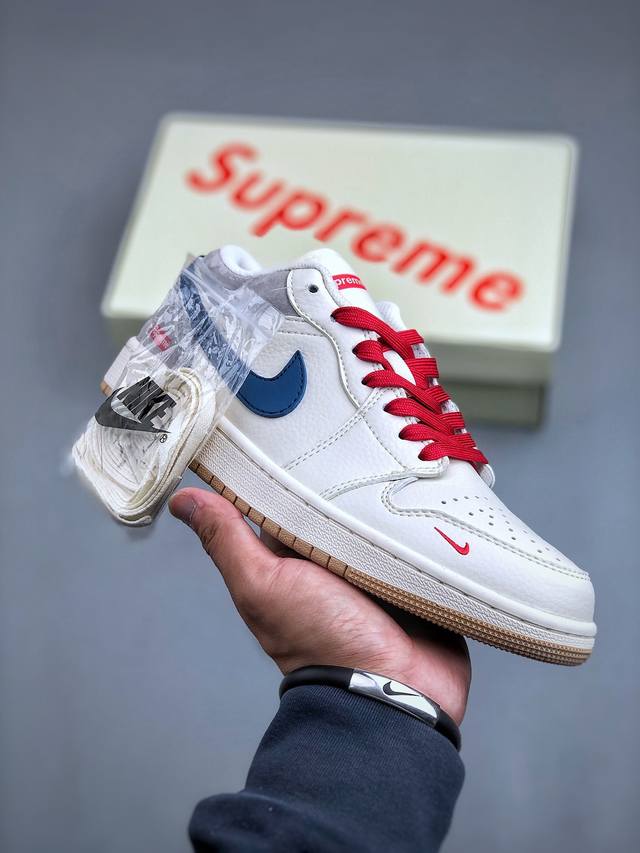 Air Jordan 1 Low Aj1 乔1 Supreme联名-米蓝生胶 高端定制 低帮复古篮球鞋 Sj9950-022 #定制鞋盒 大厂纯原品质出货 超高