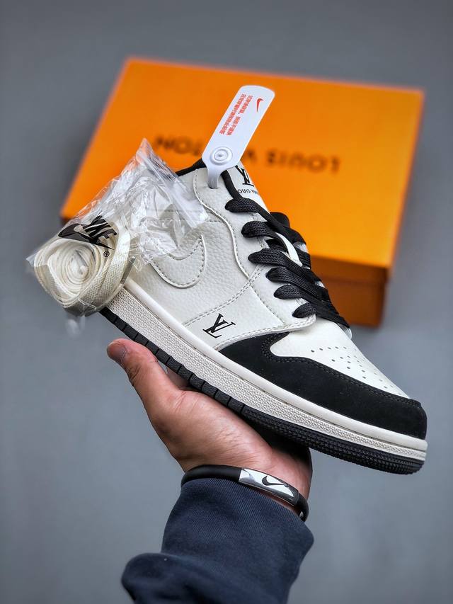 Air Jordan 1 Low Aj1 乔1 Lv联名-米黑脚趾 高端定制 低帮复古篮球鞋 Wg8850-006 #定制鞋盒 大厂纯原品质出货 超高清洁度 皮