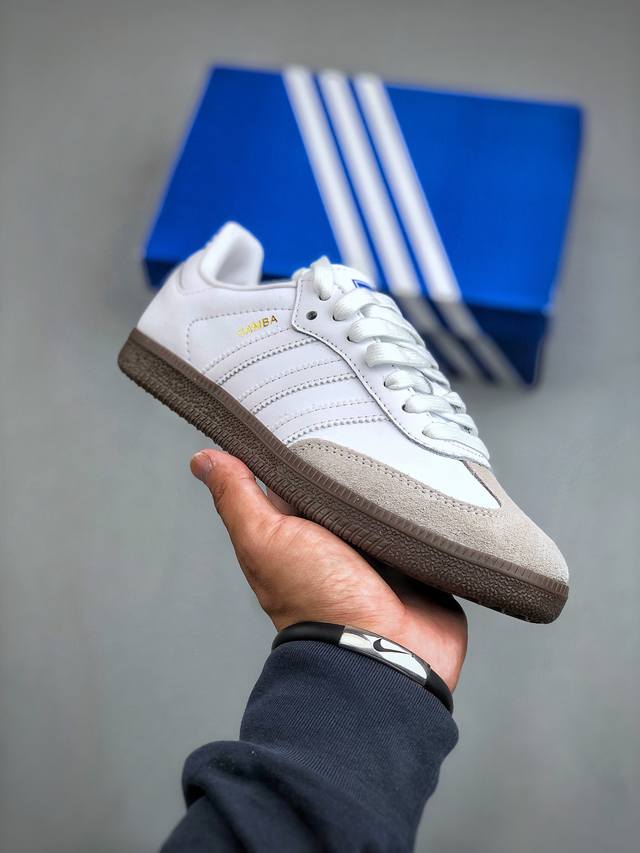 Adidas Originals Samba Og White Gum 桑巴舞系列绅士德训足球风百搭低帮休闲运动板鞋“皮革白灰生胶底”Ie3439 尺码：36-