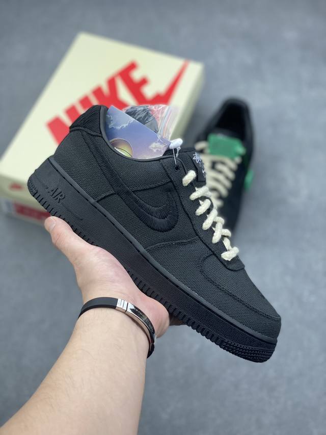 Hy版本 Stussy X Nike Air Force 1 '07 Black Cool 斯图西联名空军一号低帮休闲板鞋 “黑麻布电绣勾”原楦原纸版开发数据