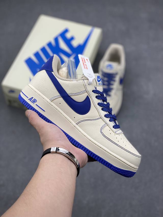 夏季新款 海外限量发售 公司级 Nike Air Force 1 '07 米蓝布面 空军一号低帮休闲板鞋 3M反光 进口牛筋布 原楦头原纸板 纯正空军版型 全掌