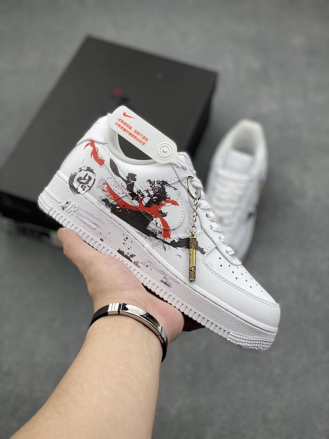 官方爆款定制 二次元主题 Nike Air Force 1 Low’07 黑神话悟空 喷绘 空军一号绑带低帮休闲板鞋 定制皮料 原厂3D打印 定制鞋盒 原楦原纸