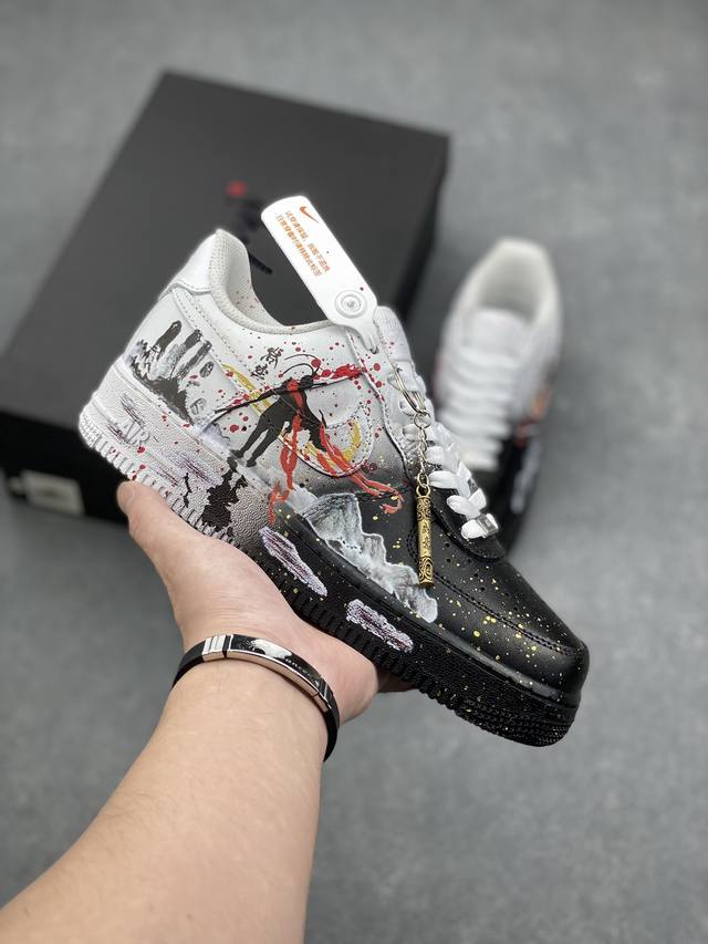 官方爆款定制 二次元主题 Nike Air Force 1 Low’07 黑神话悟空 喷绘 礼盒装 空军一号绑带低帮休闲板鞋 定制皮料 原厂3D打印 定制鞋盒