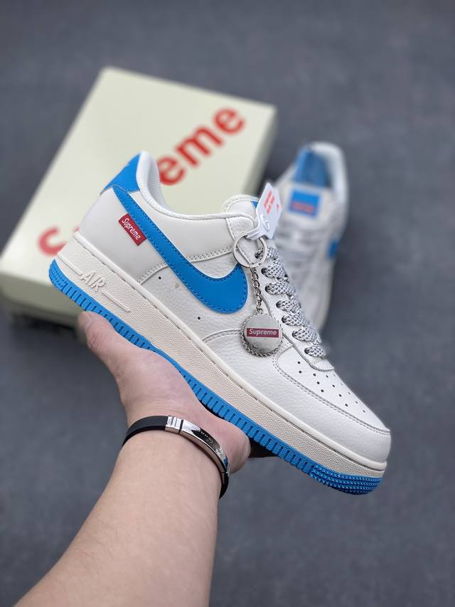 海外限量发售！公司级nike Air Force 1 '07 Low “Supreme联名--湖水蓝”空军一号 低帮 运动鞋 休闲鞋 折边针车 工艺难度大 原楦