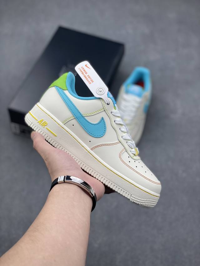 工厂套现 福利特价 Nike Air Force 1 Low 蓝黄红缝线 空军一号低帮运动休闲板鞋 原楦头原纸板 打造纯正空军版型#专注外贸渠道 全掌内置蜂窝气