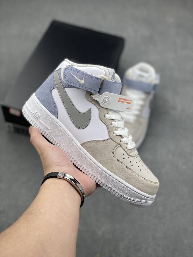 秋冬新品 公司级 Nike Air Force 1 Mid ’07 浅灰蓝配色 空军一号中帮休闲板鞋 原厂麂皮 3M反光 原楦原纸板 纯正版型 正品nfc感应芯