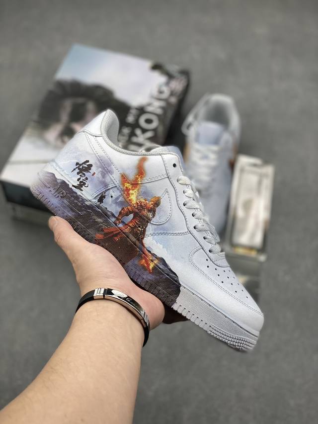 官方爆款定制 二次元主题 Nike Air Force 1 Low’07 黑神话悟空 喷绘 礼盒装 空军一号绑带低帮休闲板鞋 定制皮料 原厂3D打印 定制鞋盒