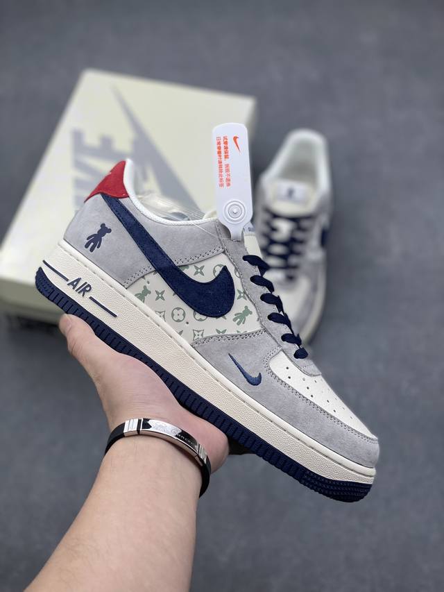 海外限量发售！公司级nike Air Force 1 '07 Low “暴力熊联名--灰蓝印花”空军一号 低帮 运动鞋 休闲鞋 折边针车 工艺难度大 原楦头原纸