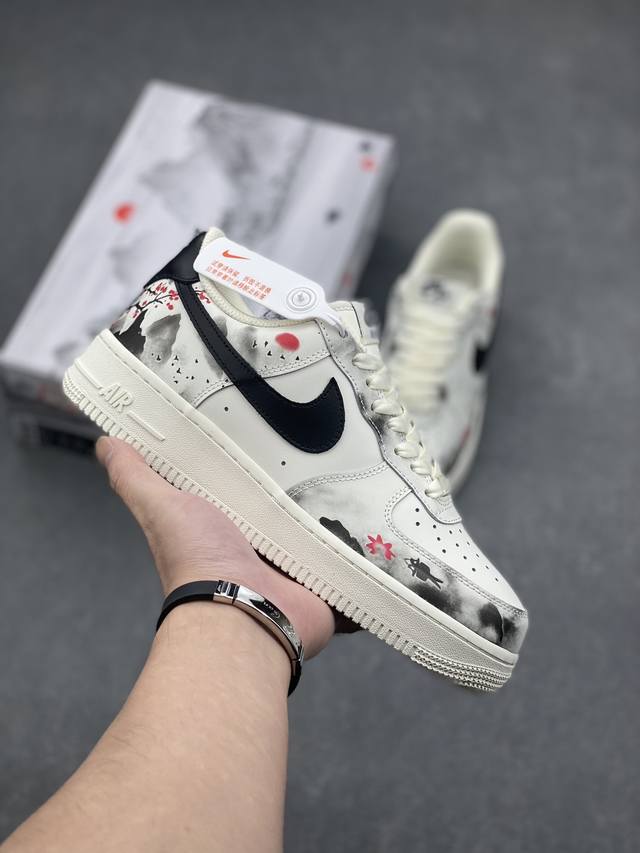 官方爆款定制 二次元主题 Nike Air Force 1 Low’07 国潮 水墨画配色 空军一号低帮休闲板鞋 定制皮料 原厂3D打印 3M反光 定制鞋盒 原