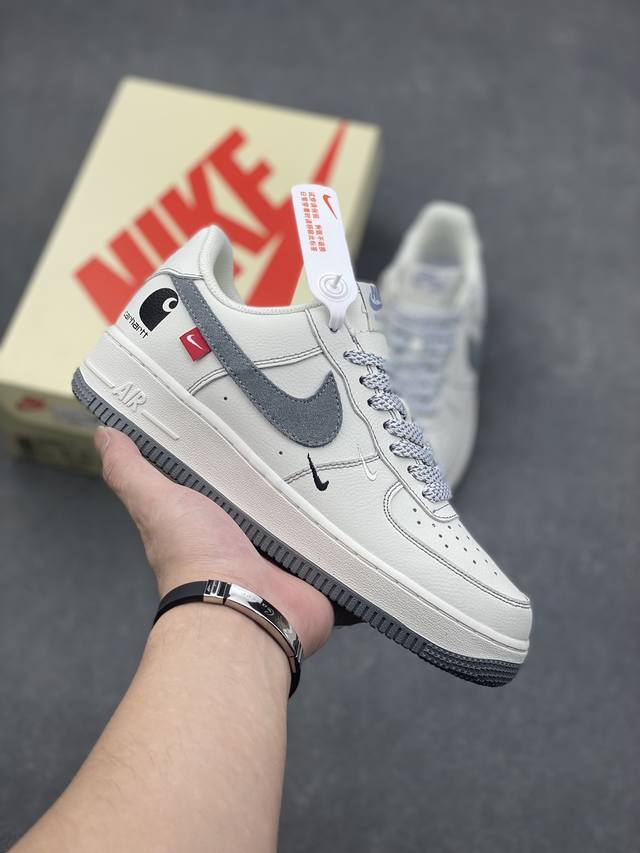 Nike Air Force 1 Low 卡哈特白灰勾灰底 空军一号低帮运动休闲板鞋 原楦头原纸板 打造纯正空军版型 专注外贸渠道 全掌内置蜂窝气垫 原盒配件