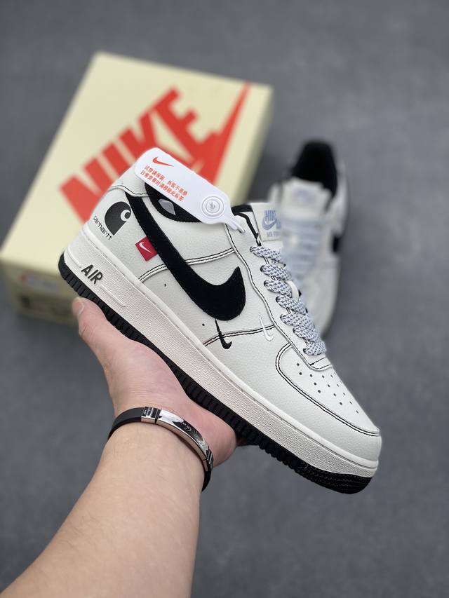 Nike Air Force 1 Low 卡哈特白黑勾黑底 空军一号低帮运动休闲板鞋 原楦头原纸板 打造纯正空军版型 专注外贸渠道 全掌内置蜂窝气垫 原盒配件