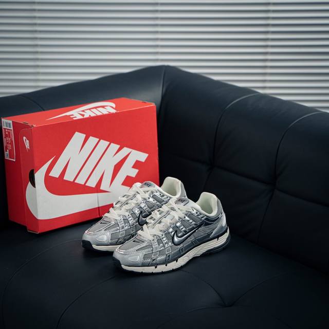 耐克nike P-6000 Metallic Silver 系列低帮复古老爹风休闲运动舒适慢跑鞋“金属液态银黑 货号：Cn0149 001 尺码：36 36.5