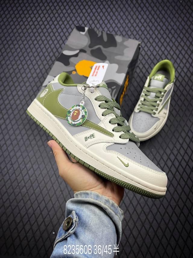 Travis Scott X Fragment Design X Air Jordan 1 Low Og Sp Aj1 乔1 Bape联名-灰青 低帮文化休闲板