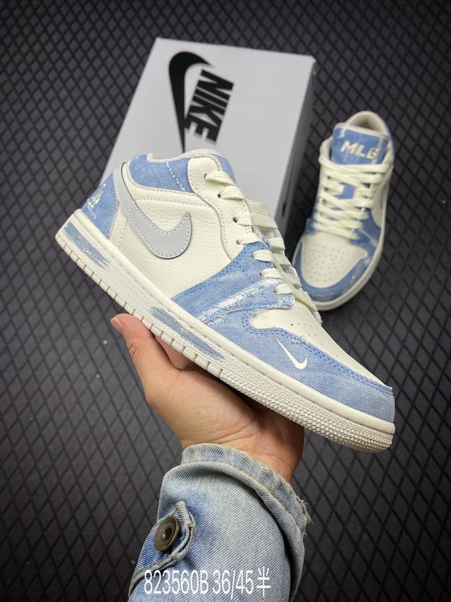 Air Jordan 1 Low Aj1 乔1 Mlb联名-复古蓝牛仔 高端定制 低帮复古篮球鞋 #定制鞋盒 大厂纯原品质出货 超高清洁度 皮料切割干净无任何毛