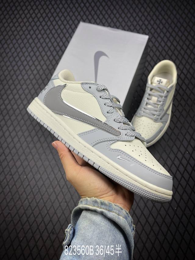 公司级aj1倒勾travis Scott X Air Jordan 1 ” Reverse Mocha “ Aj1乔1 Ts 闪电 联名倒钩 低帮文化篮球鞋 完