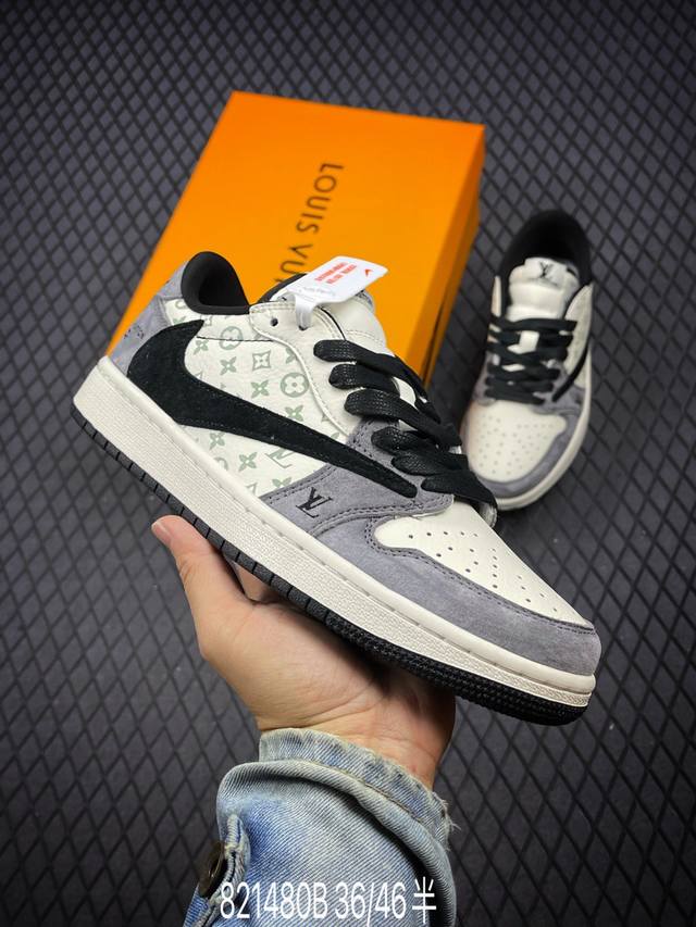 Air Jordan 1 Low 灰黑猪八印花 此款主张打破传统的工业化流水线设计限制，以made By Ideas的超级创意为理念，集结众多潮流设计师，结合时